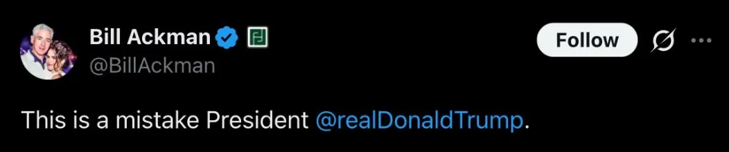 Bill Ackman’s original post on X calling the credit card rate cap a mistake